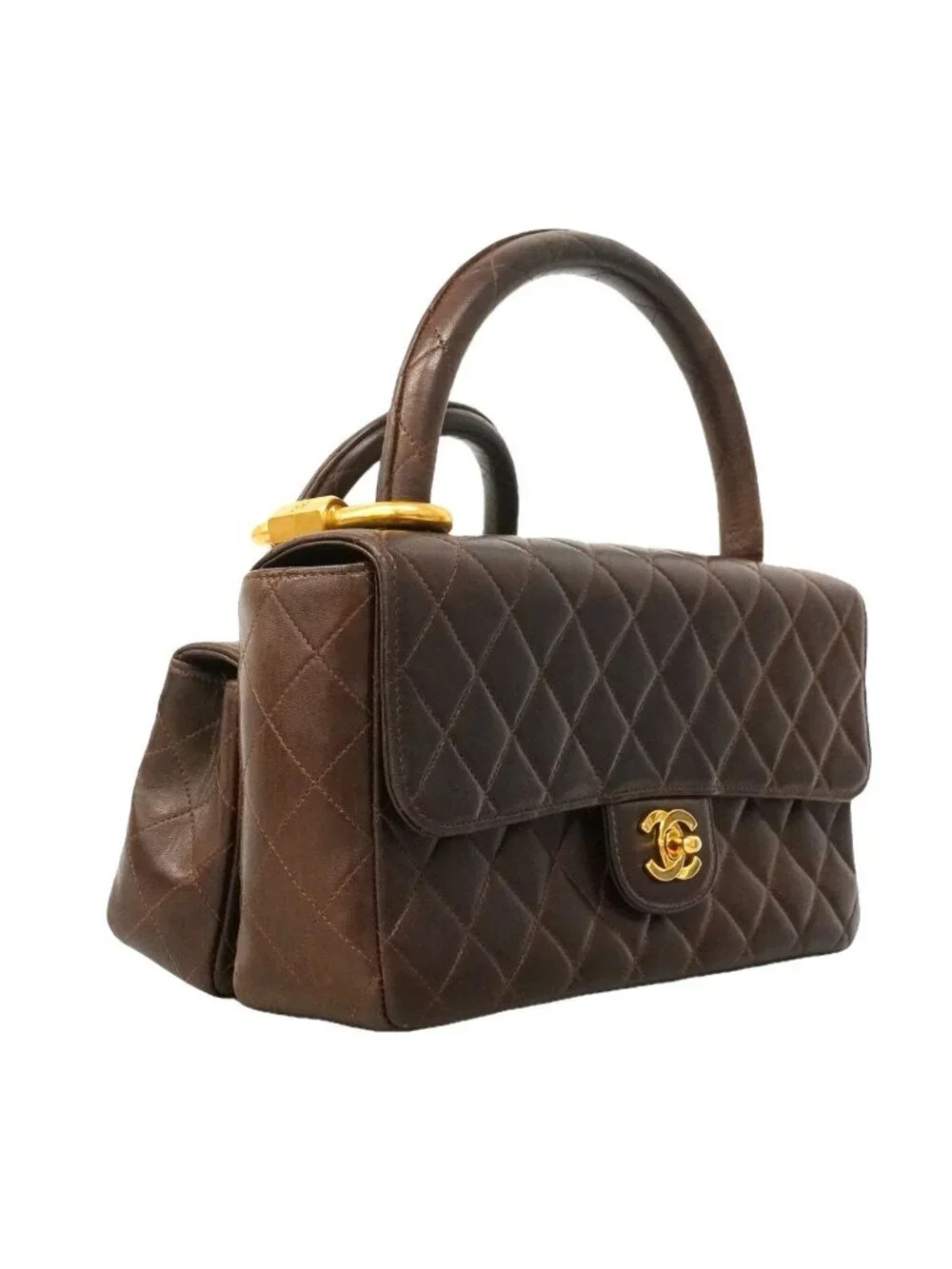 Chanel Handbag Quilted Parent Child Bag Lambskin Brown Gold